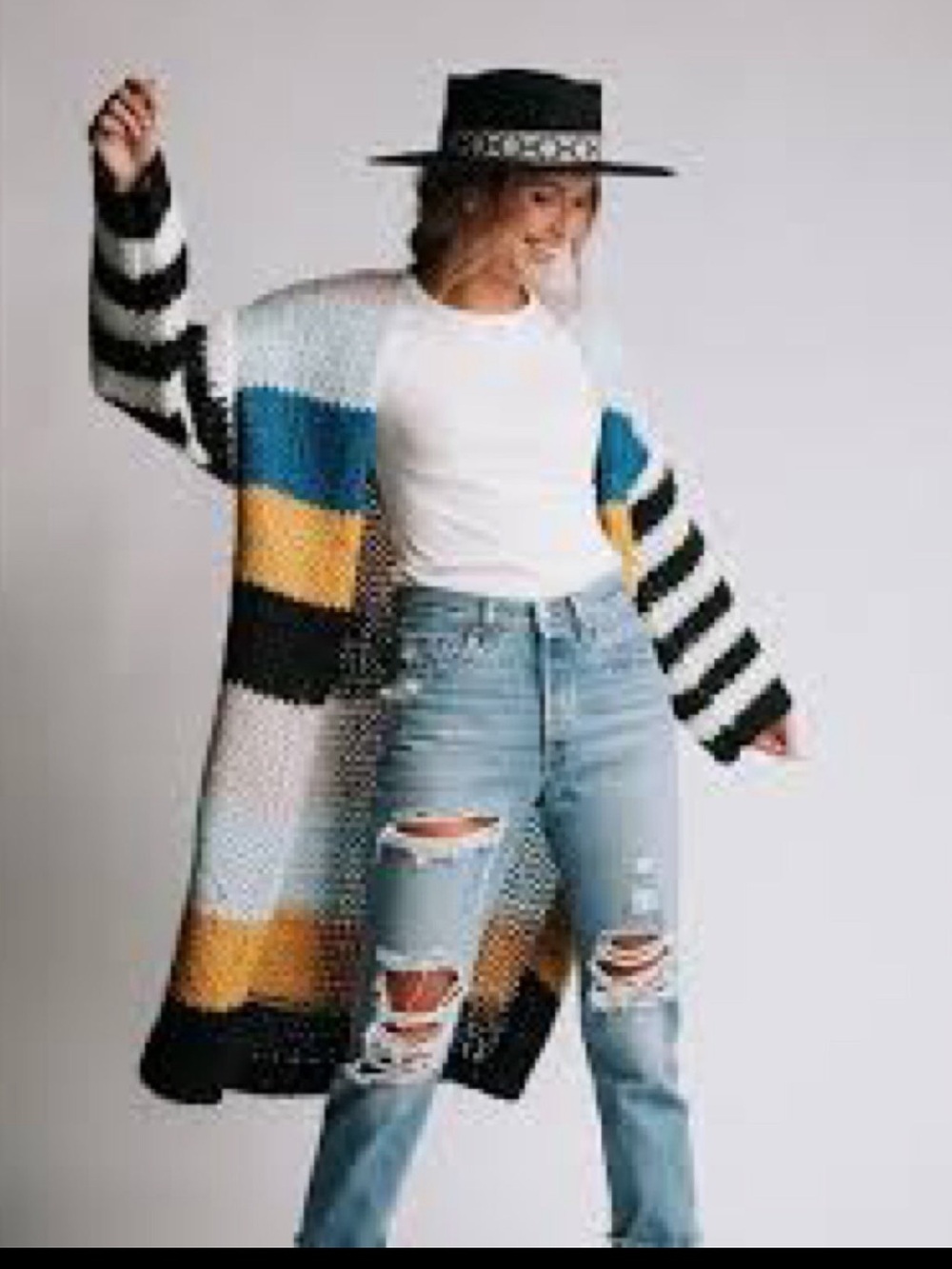 Anthropologie By Together striped chunky knit oversized long cardigan Sm/Med